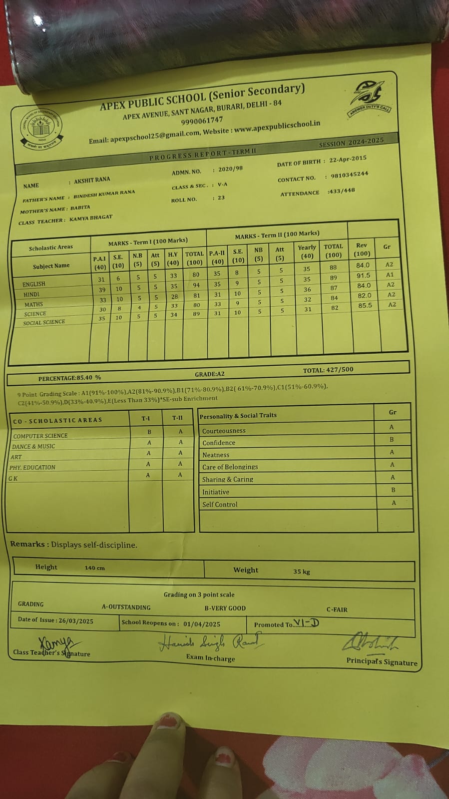 Akshit Rana - 88% in Apex Public School
